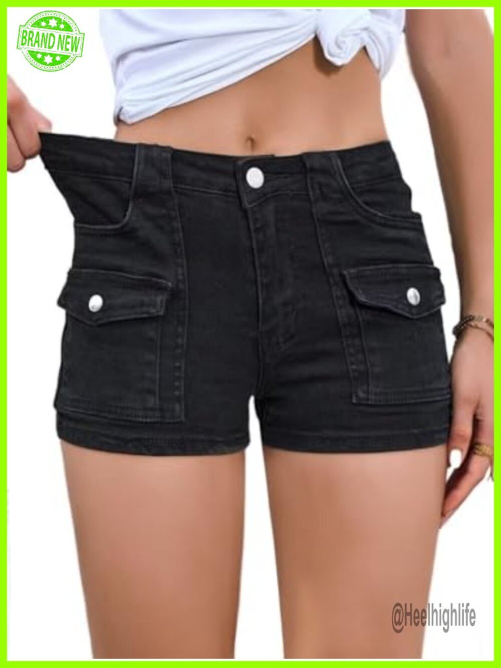 Stretchy Mid Waisted Twill Jean Shorts Slim Fit Booty Denim Shorts with Pockets